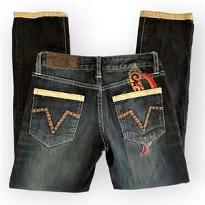 Christian Audigier Harrison Dagger Designer Jeans Straight Leg Embroidered Dtls